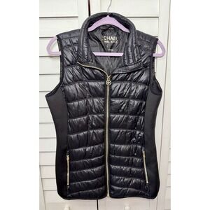 Michael Kors Quilted Puffer Vest Zip Pockets Women's Size Medium Black